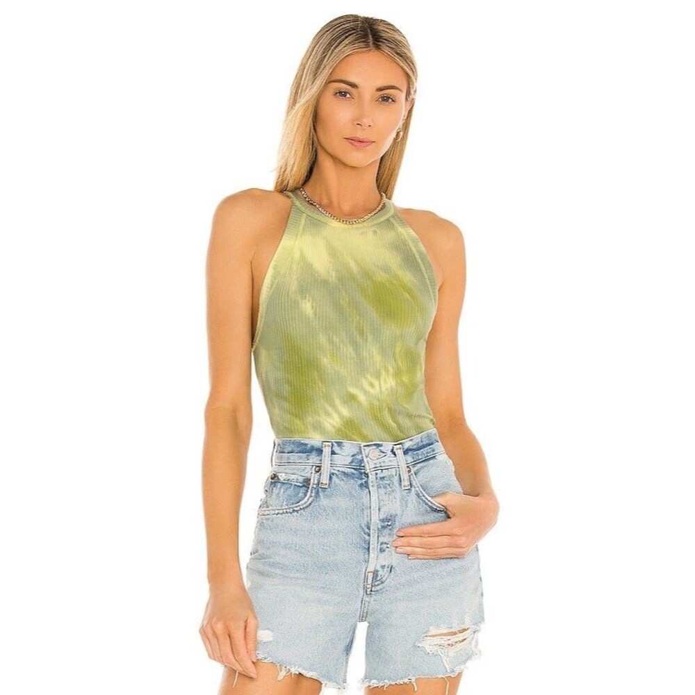 NWT Free People Easy Breezy Tank in Green Ripple Combo Size Medium